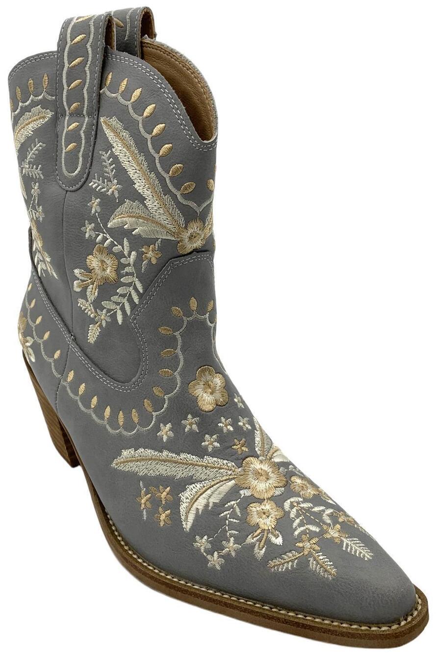 Miracle Miles Women's Corral Embroidered Short Boots Smoke Gray - Medium